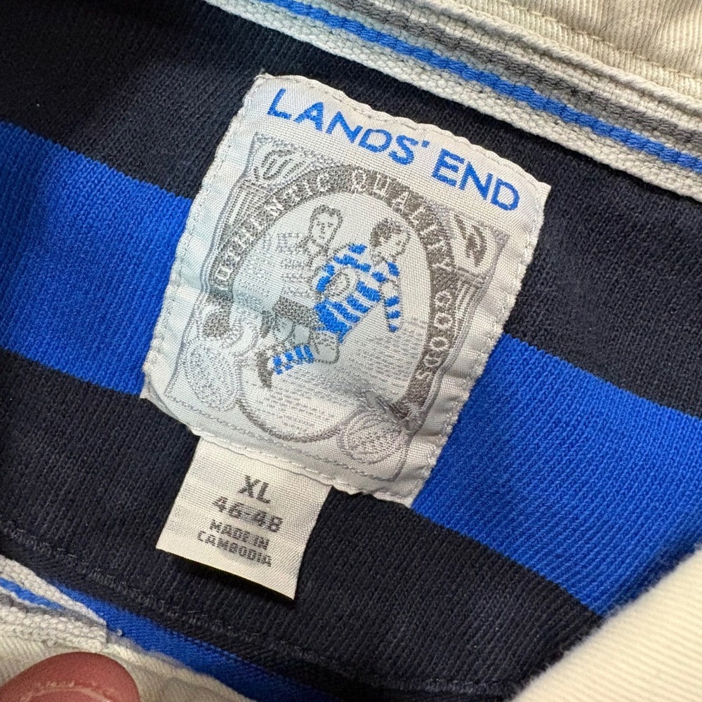 Lands End Mens Rugby Shirt XL Long Sleeve Striped Cotton Multi Color Preppy - Picture 3 of 6